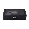 Luxury 4 Watch 2 Glasses Jewelry Box Black PU Leather Gray Interior Display Storage Case