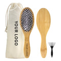 Custom Logo Detangling Natural Bamboo Boar Nylon Paddle Brush for Wigs Hair Extensions and Home Use