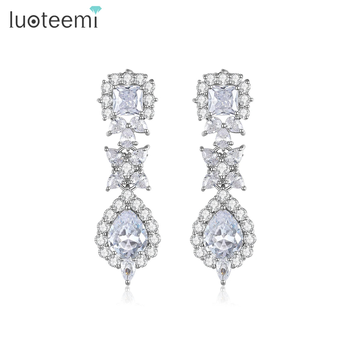 LUOTEEMI Drop Luxury Woman Flower Earing Lady Bridal Zircon Bohemian Dangle Large Fashion Jewelry Earrings