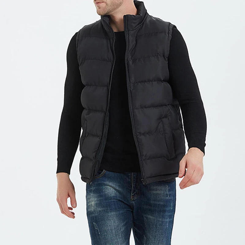 Custom Logo O-Neck Collar Zipper Pocket Autumn Waterproof Windproof Casual Jacket Black Quilted Puffer Waistcoat Men's Vest