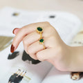 Various Shapes High End Emerald Malachite Green Zirconia Ring Women's Open Adjustable love Ring