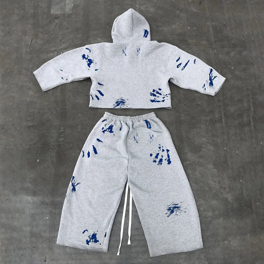DCY 2025 Trending Product French Terry Oversized Tracksuit Hoodie EmbroideryCustom Zip up Hoodie SetPuff Printing Sweatsuits