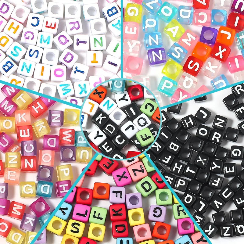500pcs Acrylic Square Loose Beads 6mm Large Hole  Alphabet Letter Beads for Jewelry Making