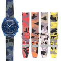 In Stock Camo Printed 20mm Waterproof Silicone Rubber Curved End Dive Watch Band Rubber Strap for Moonswatch