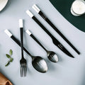 INS Style Custom Logo Elegant Black Matte Flatware Color Splicing Heavy Weight Stainless Steel Cutlery Set for Hotel Wedding