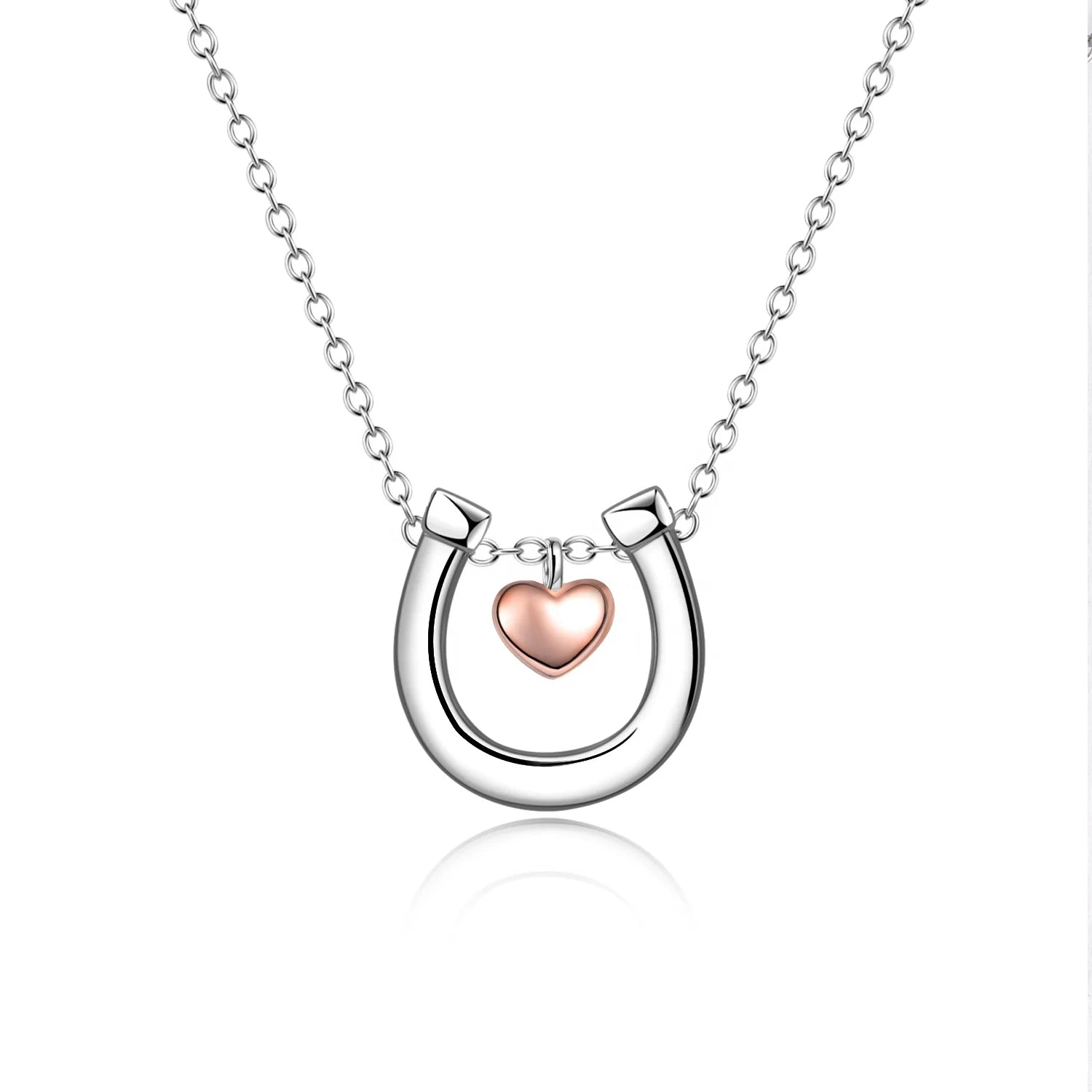 Wholesale Custom Horse Jewelry 925 Sterling Silver Two Tone Love Heart Horseshoe Necklace