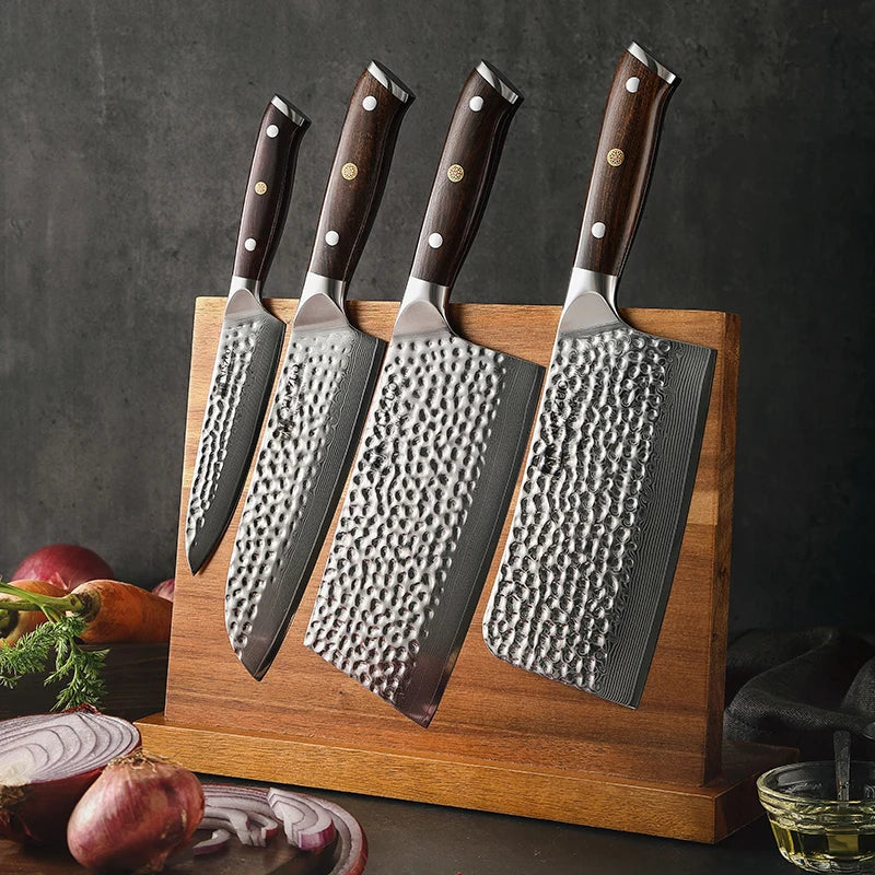 Professional Damascus Steel Handmade Kitchen Knife Set With Holder Accessories