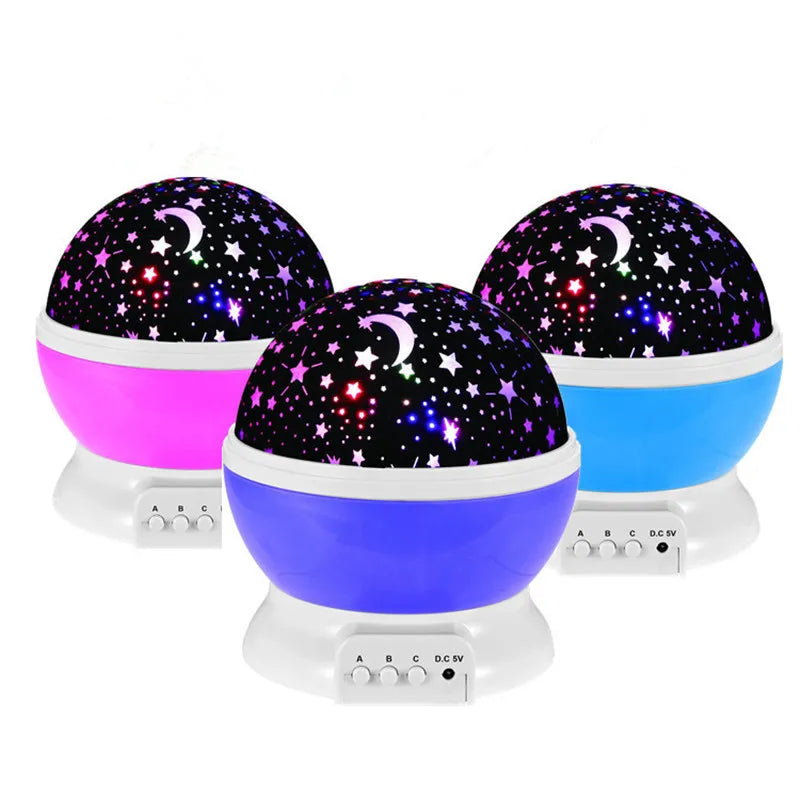 ABS Battery  Moon Star Rotating Projector 4 LED  Colorful Star Night Light Lamp for Living Room Bedroom