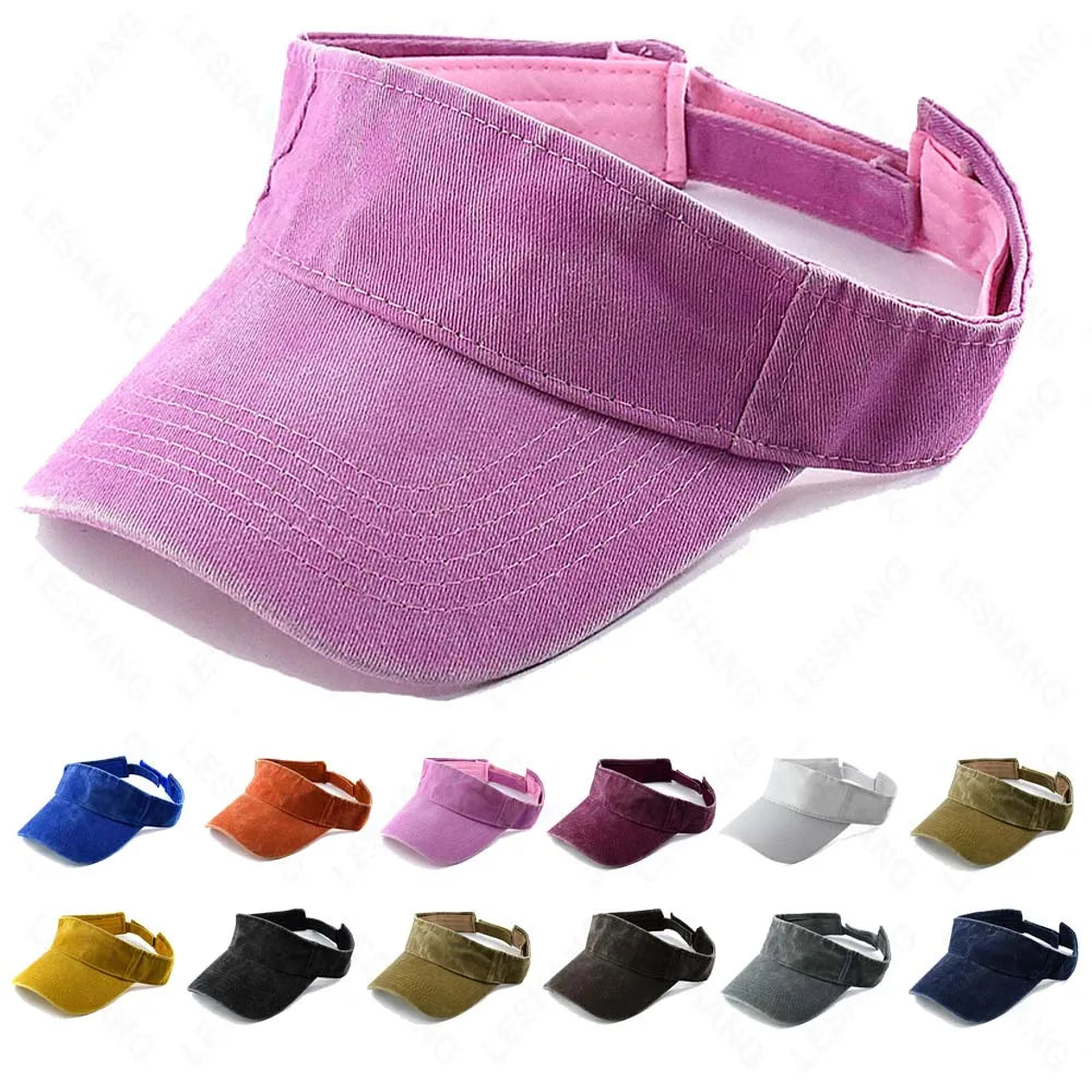 Washed Vintage Distressed Cotton Fabric Sun Cap Custom Embroidery Printed Logo Quick Dry Outdoor Beach Adjustable Visor Hats