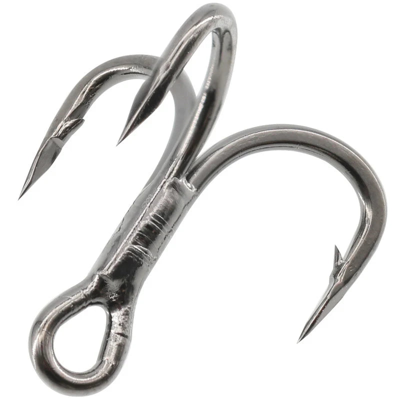 WEIHE  6X Strong 1# 2# 4# 6# 8# 1/0# 2/0# 3/0# Black Nickel Treble Hook Strength Barbed Fishing Hook
