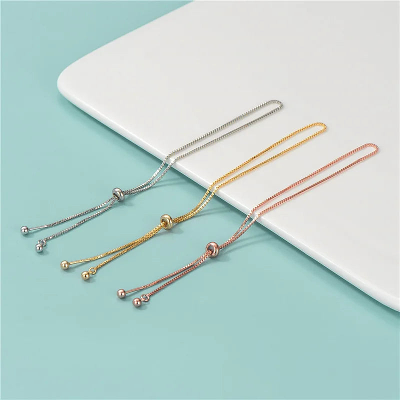 Gold Plated Sliding Adjustable Bracelet Making Box Chain Half-finished Bracelet with Rubber Stopper Beads