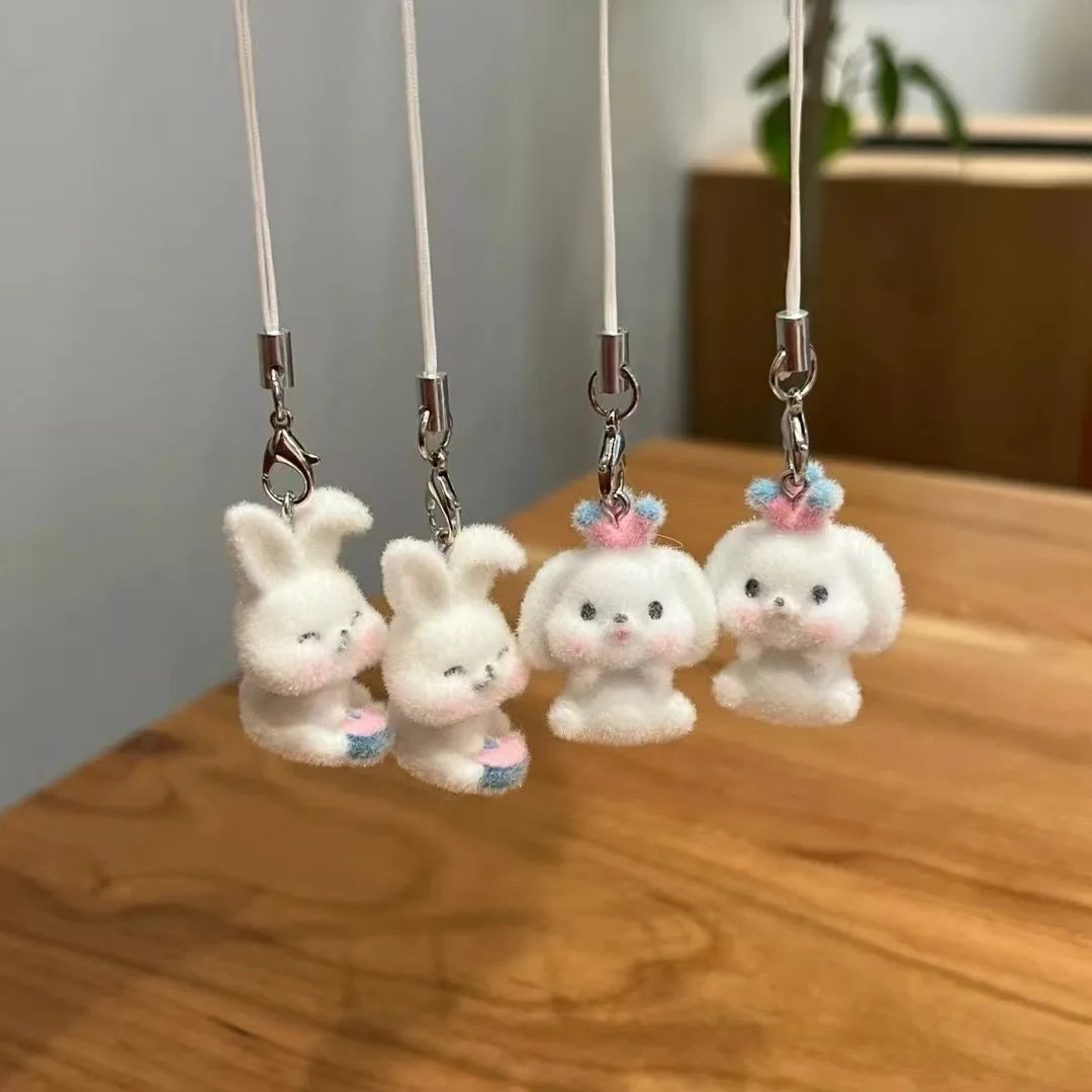 Hot Selling Cute Animal Crown Bunny Keychain Plush Car Pendant Phone Chain Bag Decoration Gift for Friends