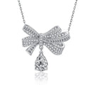 Fine Jewelry Pure 925 Sterling Silver Jewelry Zircon Stone Bow Necklace