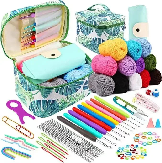 87piece Beginner Crochet Set Full Set of DIY Material Package Portable Wool Knitting Tool Storage Bag Knitting Accessories Craft