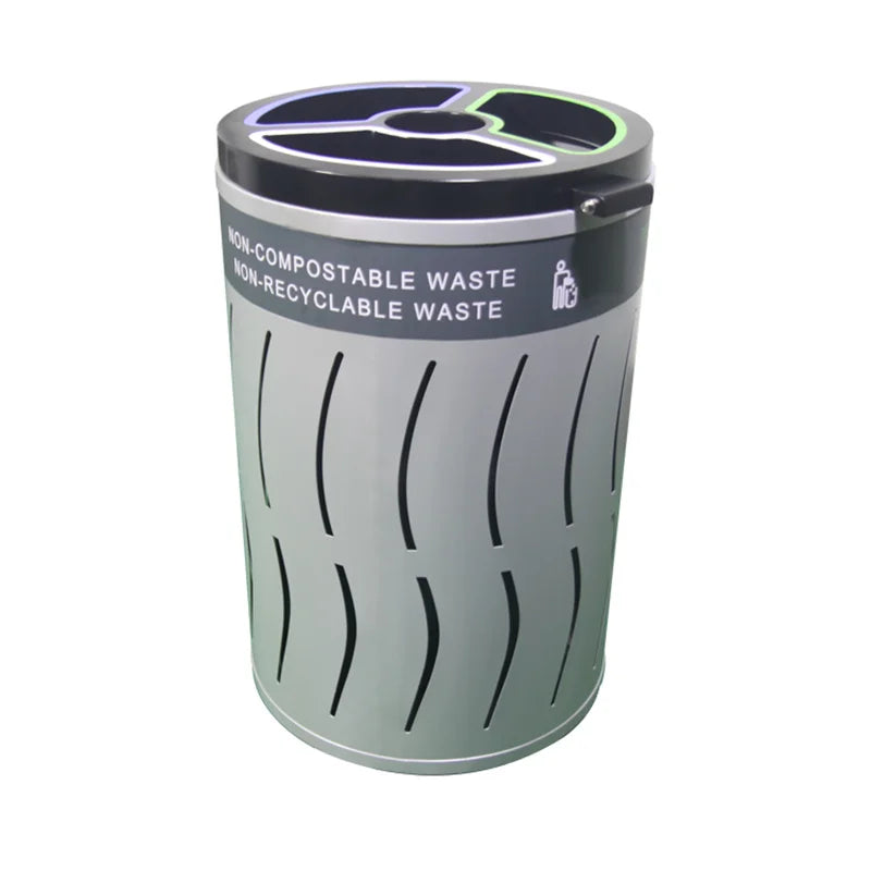 Outdoor Round  Metal Cylinder Garbage Container Trash Can Outside Garden Street Recycle Waste Bin Patio Commercial Steel Dustbin