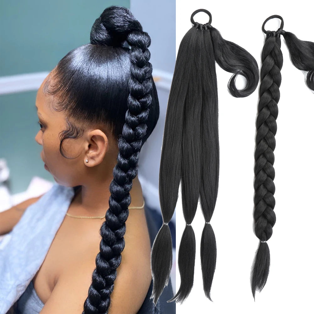 Sharopul Long braids up Ponytail Extension DIY Hair Styles can be Reused Wrap on the top with Hair Tie Woman Braiding Ponytail