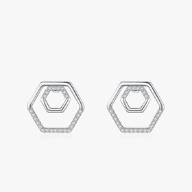 Ailmay Charm Sparkling Hexagon Earrings 100% 925 Sterling Silver Geometric CZ Stud Earrings for Fine Female Fashion Jewelry