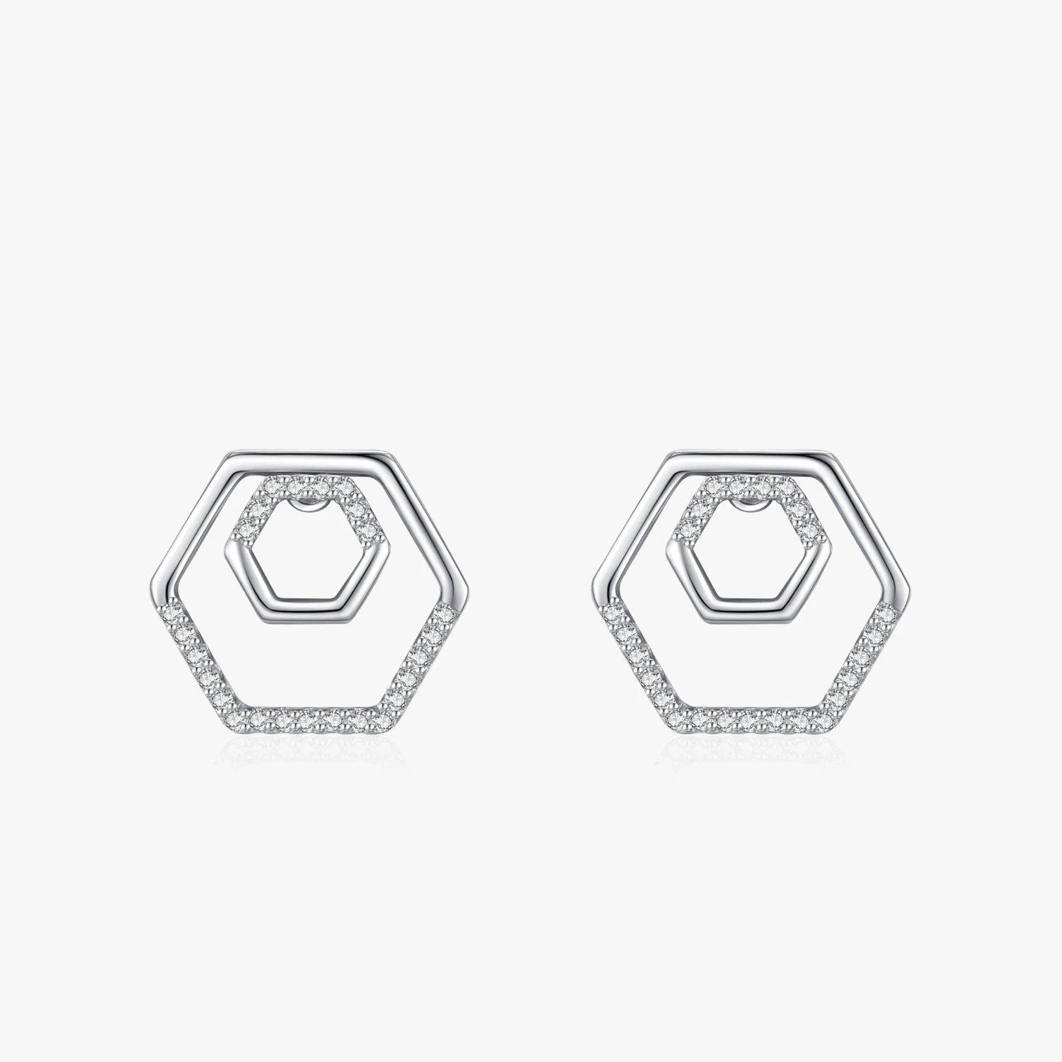 Ailmay Charm Sparkling Hexagon Earrings 100% 925 Sterling Silver Geometric CZ Stud Earrings for Fine Female Fashion Jewelry
