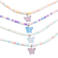Fashion Popular Rice Grain Beads Laser Glitter Butterfly Pendant Necklaces 1 Piece Acrylic Round Crystal Beads Colorful / FS