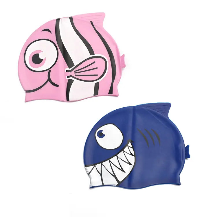 Custom Children's Waterproof Durable Eco-friendly Silicone Swim Cap Custom Logo Cartoon Clown Fish Design Pure Color High