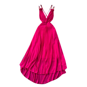 Boutique Wholesale 2026 Summer New High End Pleated Deep V-Neck Open Back Design Waist Waist Large Swing Women's Dress