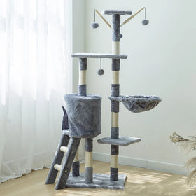 Modern Luxury Tall Cat Tower Scratching Posts Custom Wholesale Solid Wood MDF Plush Interactive Top Sisal Wooden Cat Tree Condo