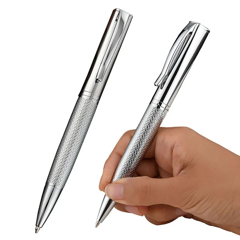 No Scratch Square Head Stainless Steel Pen Thick Authority Customized Ripple Pen Metal Silver Ball Piont Pen with Engraving Logo