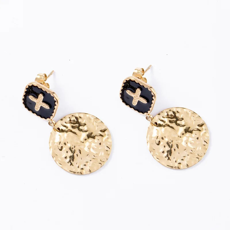 New Sunflower Shape Stainless Steel Pendant Texture Earrings Retro Atmospheric Design High-end  Temperament Fashion Earrings