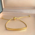 Trendy Adjustable Chunky Square Pull Bracelets 18K Gold Plated Stainless Steel Carve Word Solid Long Bar Bracelets