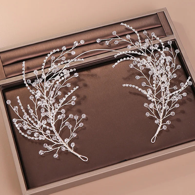 Genya Handmade Rhinestone Crown Tiara Wedding Headband Hair Accessories for Women and Girls
