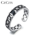 CZCITY Dainty Square Black Cubic Zirconia Stone Free Size 925 Woman Diamond Man Cool Ring