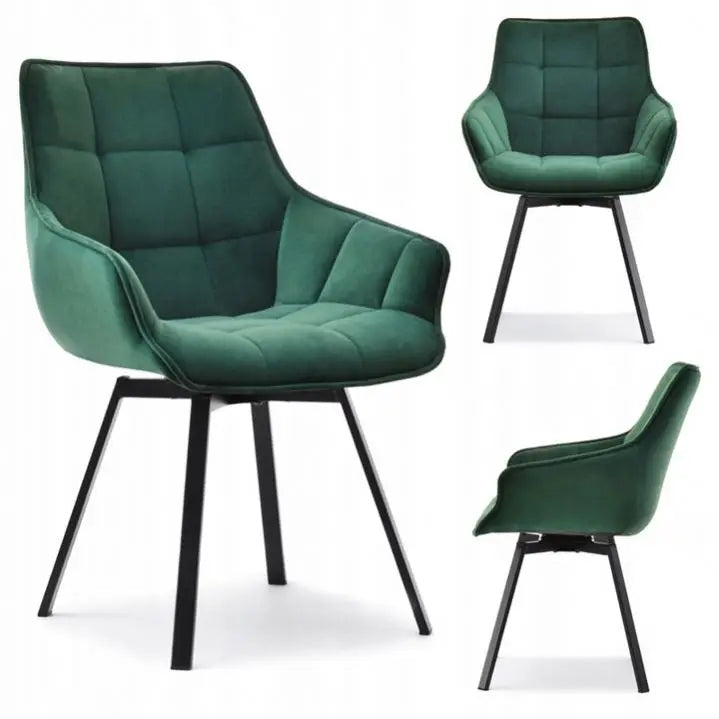 Modern Nordic Tufted Dark Green Velvet Armchair Back Swivel Revolving Dining Chair for Dining Room