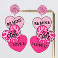 Love Romantic Pink Valentine Jewelry Accessories Glitter Long Heart Acrylic Earrings