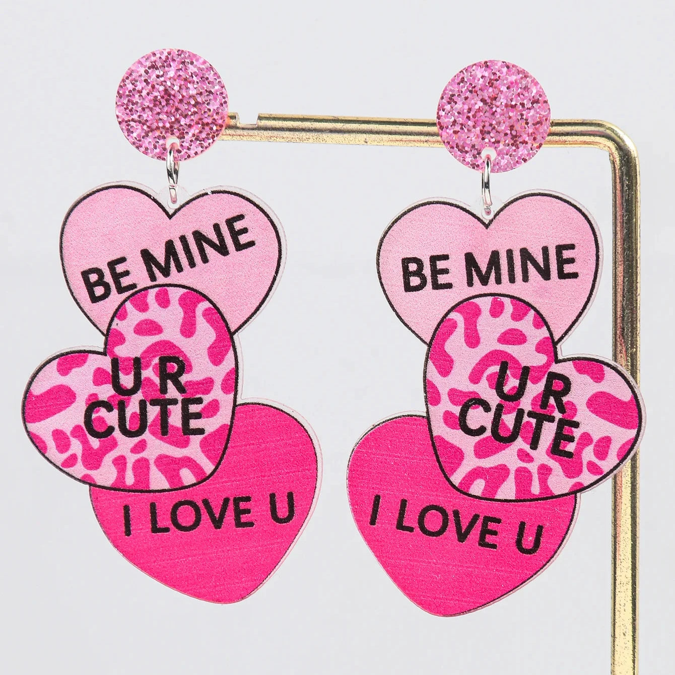 Love Romantic Pink Valentine Jewelry Accessories Glitter Long Heart Acrylic Earrings