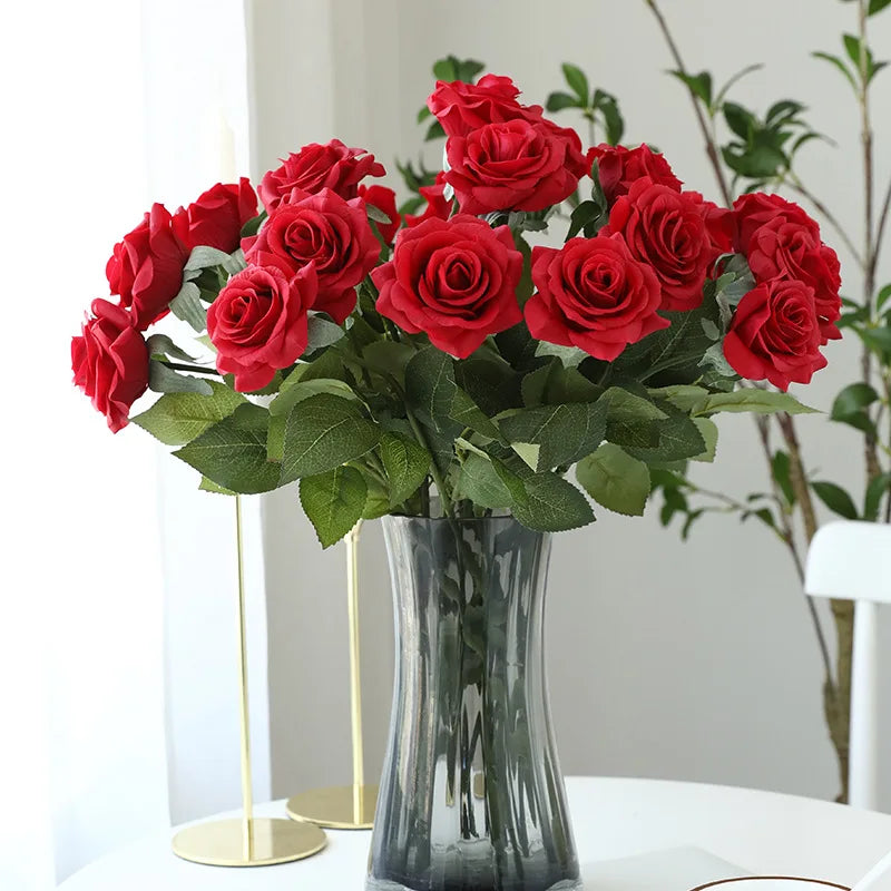 Hot Selling Bouquet Red Roses Real Touch Silk Rose Flower Bulk Latex Rose Flowers Artificial