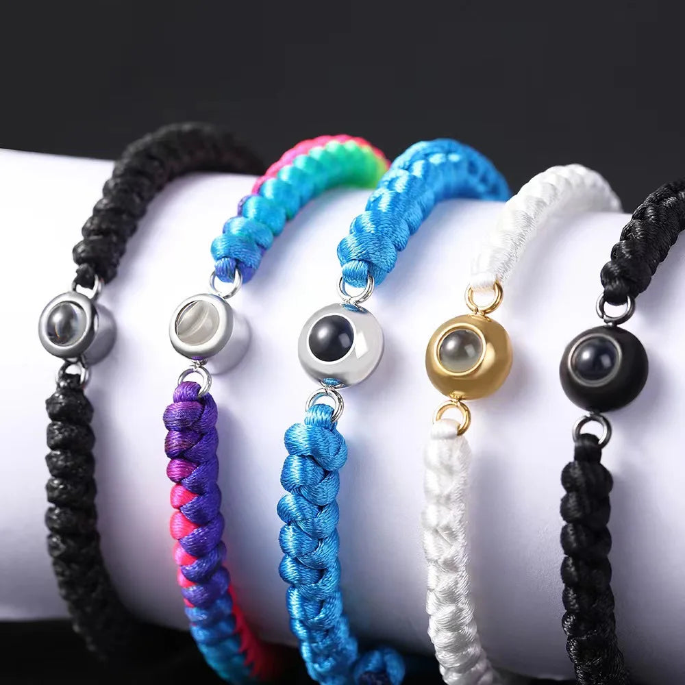 Lateefah OEM Projection Jewelry Braided Rainbow Couple Bracelet Personality Photo Titanium Steel Bracelet for Women Gift