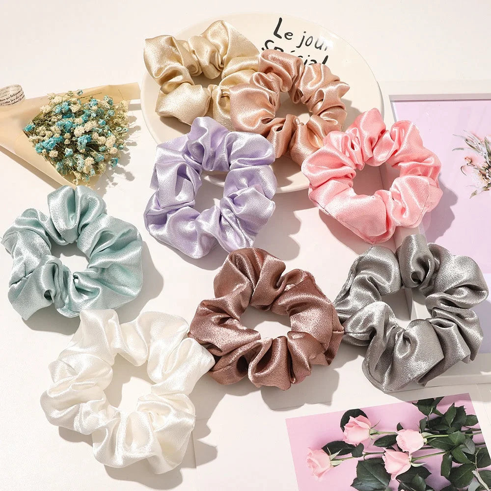 Assorted Colors Silk Satin Elastic Hair Bands Scrunchies Soft Silk Elastic Hair Band for Women Hair Accessories