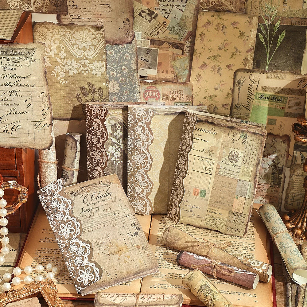 IMODA Stationery 50 Sheets Vintage Scrapbook Paper Pack Irregular Border Collage Paper for DIY Crafts Bullet Journals Supplies