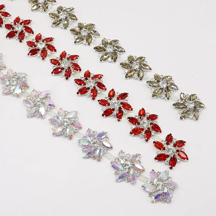 JFRC027 DIY Glitter Trim Red Crystal Applique Trim Rhinestone Chain Crystal Rhinestone Trimming Rhinestone Dress Chain