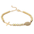 Stainless Steel Virgin Mary and Cross Charms Bracelet Gold Color 5mm Beads Bracelet