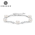 Women's Handmade 925 Sterling Silver Bracelet 8mm Freshwater Cultured White Pearl Cubic Zirconia Gold Plating for Gifts Parties