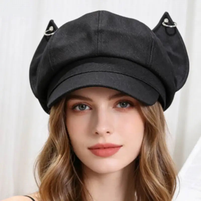 Y2K Fox Ears Baseball Cap with Iron Ring Unisex Denim Dad Hat Animal Ears Grunge Aesthetic Hat for Women