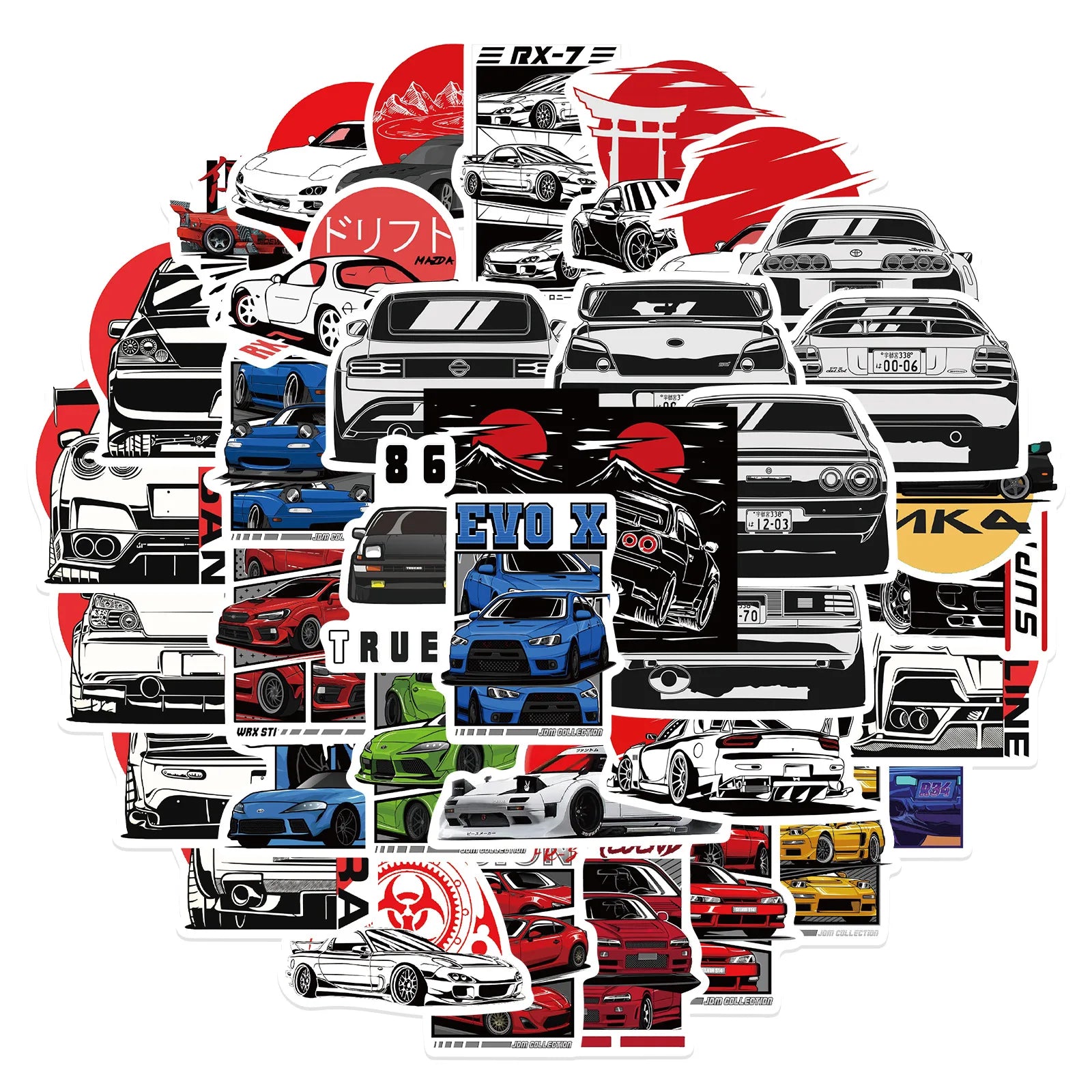50PCS JDM Racing Car subaru Impreza Vinyl Sticker SKYLINE for Car Lover Car Bottle Decorative