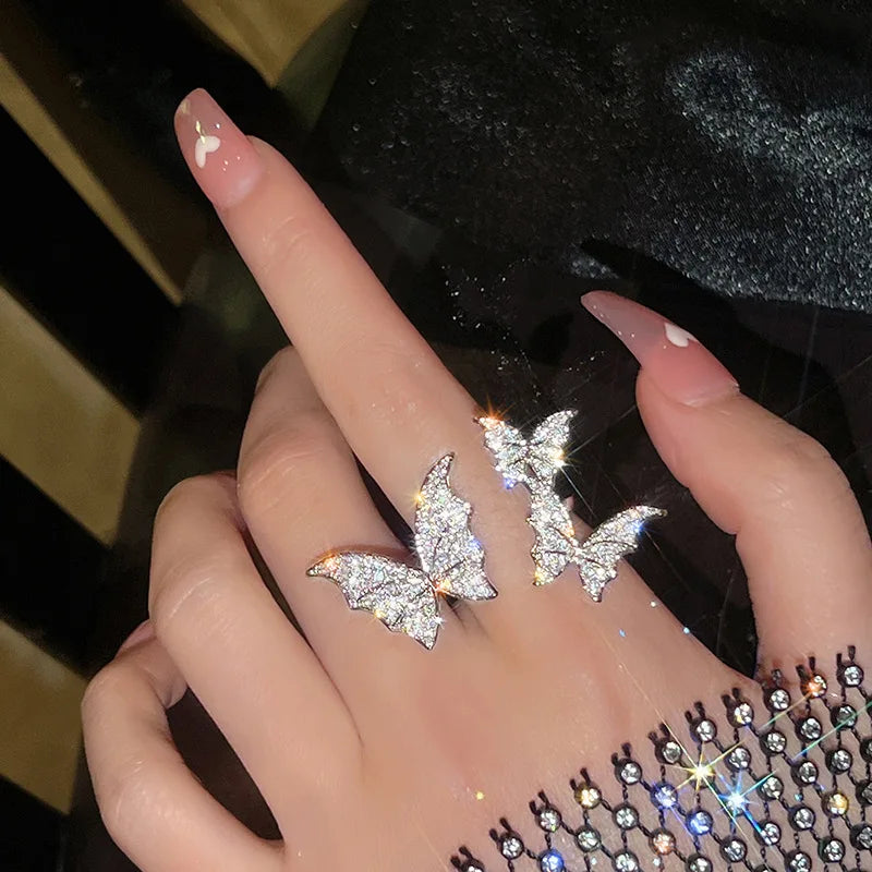 New Arrival Cubic Zirconia Butterfly Rings Crystal Butterfly Open Ring for Women Jewelry