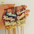 Custom Acrylic Name Necklace Double Layer Glitter Personalized Color Cuban Chain Claw Setting Anniversary Fashion Jewelry