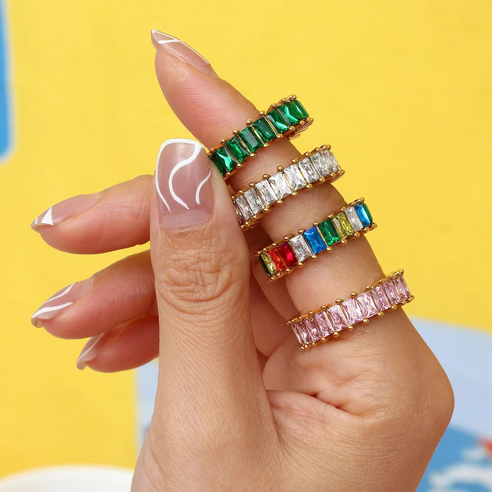 SSeeSY Joyas Anillos Non Tarnish Fashion Plated Gold Stainless Steel Jewelry Zircon Rings for Women