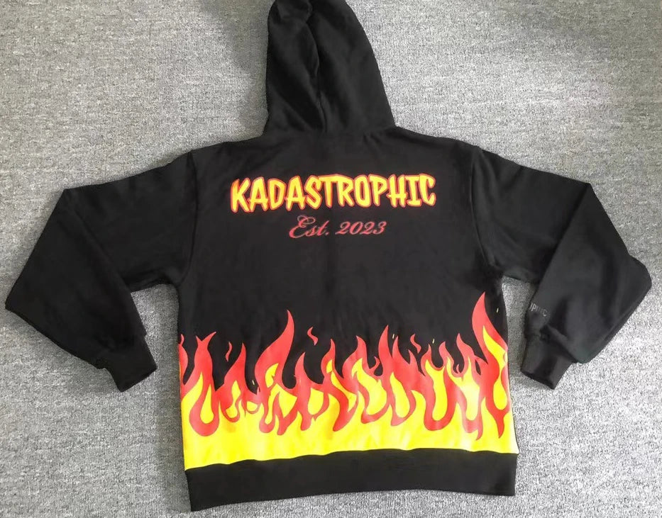 Custom Heavyweight High Quality Street Casual Style Full Zip up Hoodie Fashion Flame and Character Print Jogging Hoodie