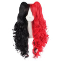 Blue Red Black High Temperature Fiber Lolita Long Body Wave Curly Wig Side Fringe Synthetic Cosplay Wig 2 Ponytails