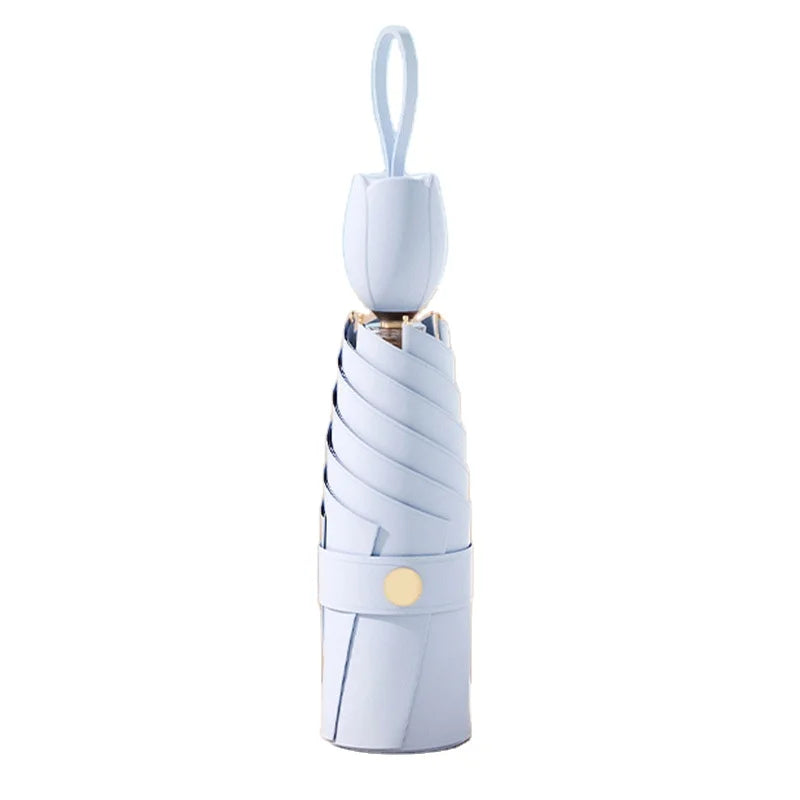 China Manufacturer Portable Solid Color Tulip Handle Umbrella 6Bone 5Fold