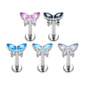 G23 ASTM F136 Titanium butterfly Shape Zircon Inlay Highly Polishing Lip Tragus Threaded Body Piercing Jewelry